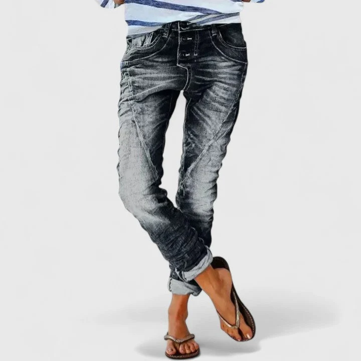 Theresa | Damen Slim-Fit Jeans im Used-Look