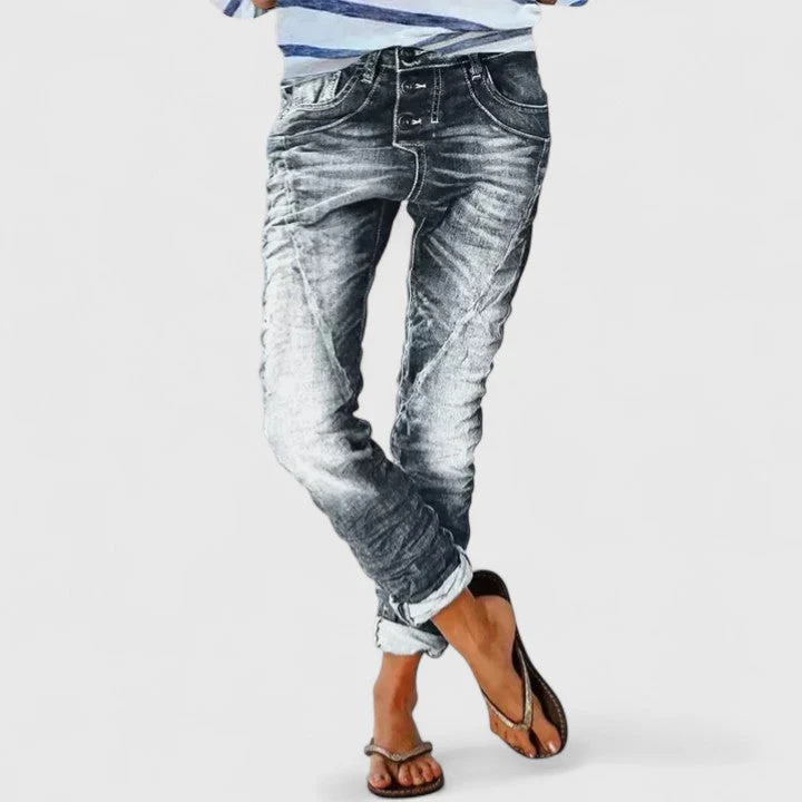 Theresa | Damen Slim-Fit Jeans im Used-Look