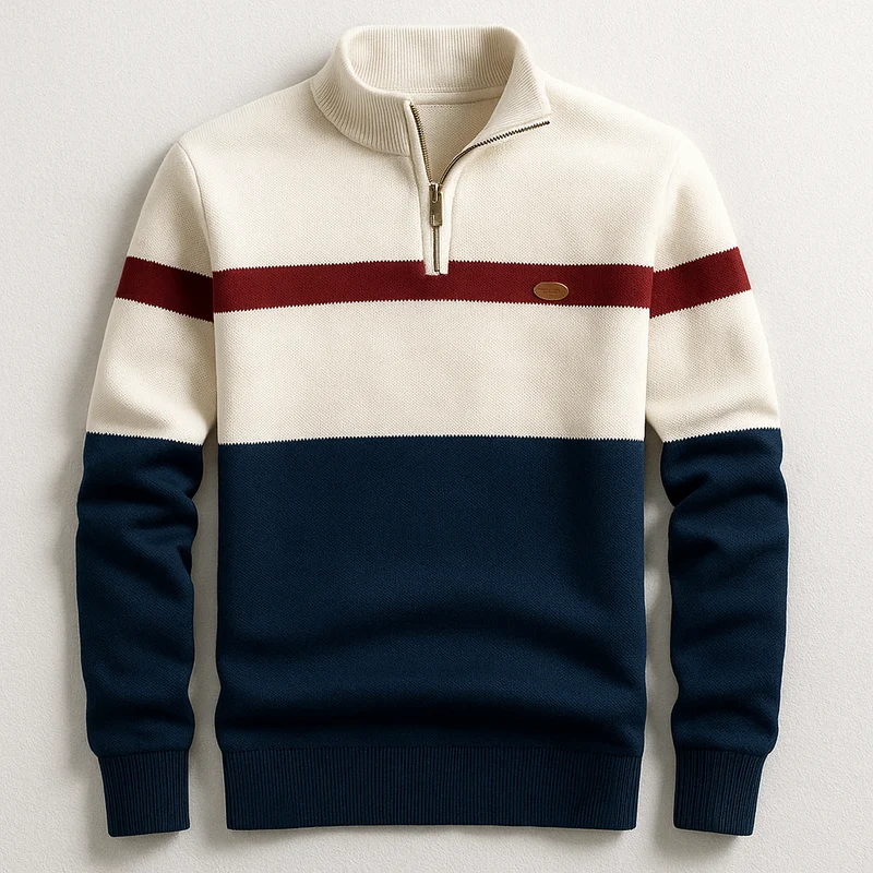Theo | Herren Klassischer Baumwollpullover mit Viertelzip