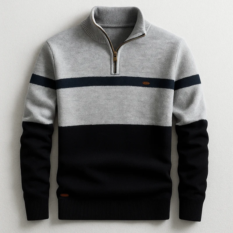 Theo | Herren Klassischer Baumwollpullover mit Viertelzip