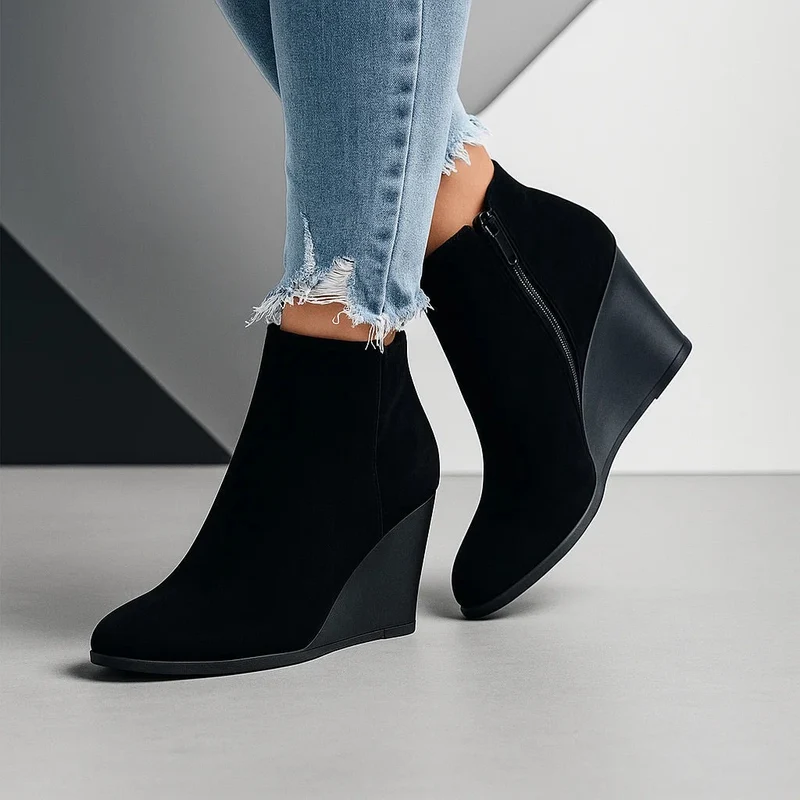 Charlotte | Damen Herbst Stiefel aus Wildleder mit Keilabsatz