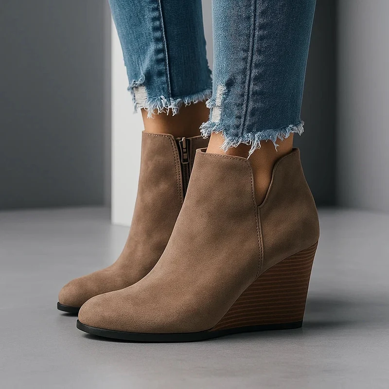 Charlotte | Damen Herbst Stiefel aus Wildleder mit Keilabsatz
