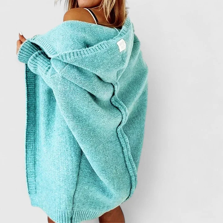 Klara | Damen Strickjacke mit Kapuze Knielang