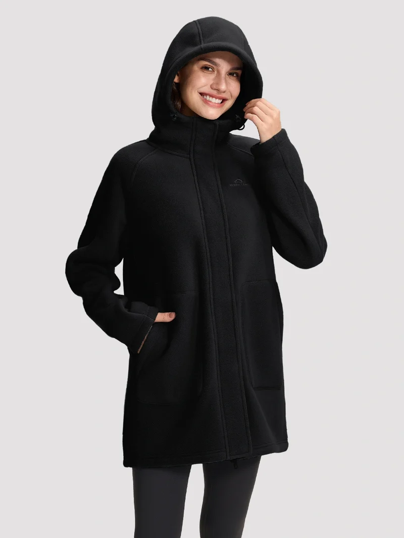 Women's Sherpa-Lined Hooded Long Fleece Jacket