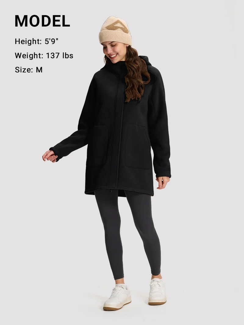 Women's Sherpa-Lined Hooded Long Fleece Jacket