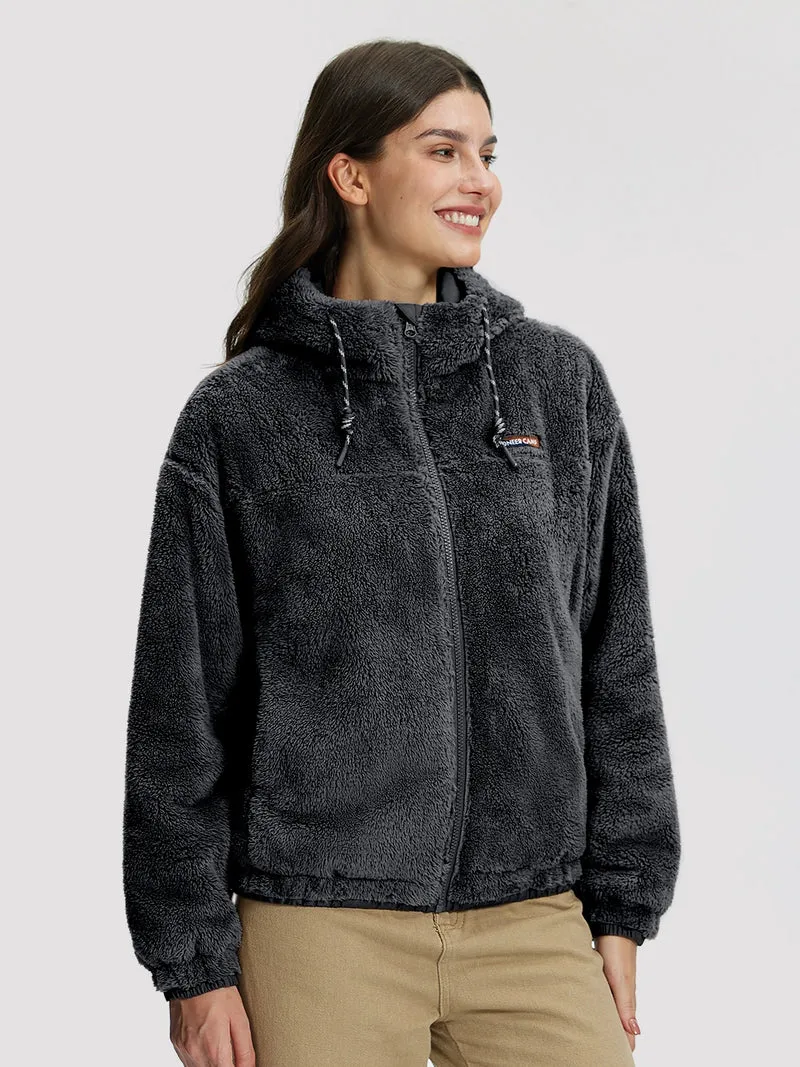 Women's Fuzzy Hooded Full-Zip Fleece Jacket