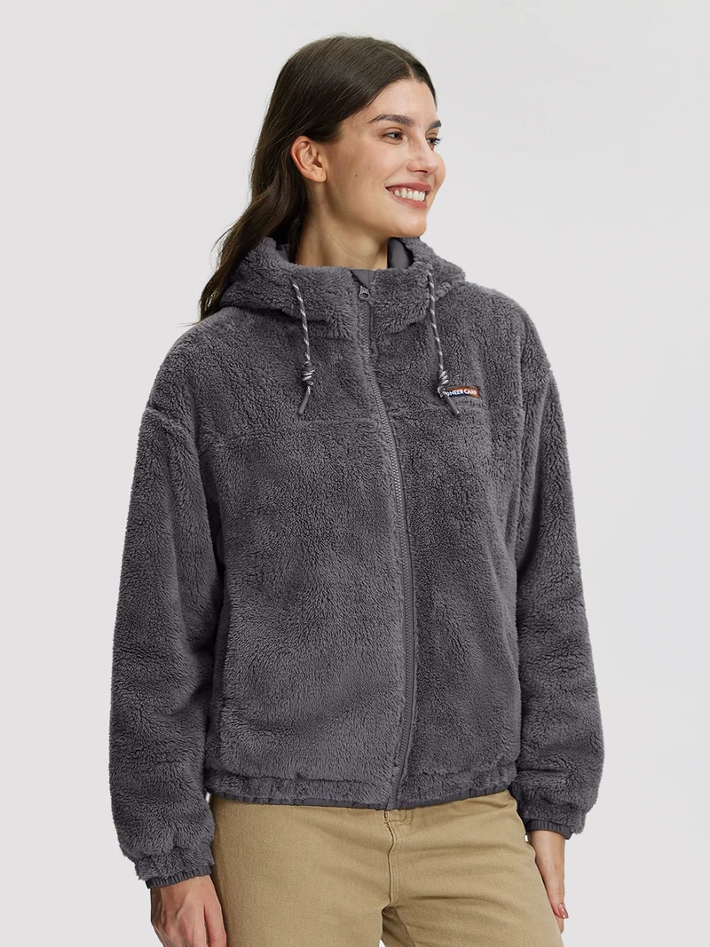 Women's Fuzzy Hooded Full-Zip Fleece Jacket