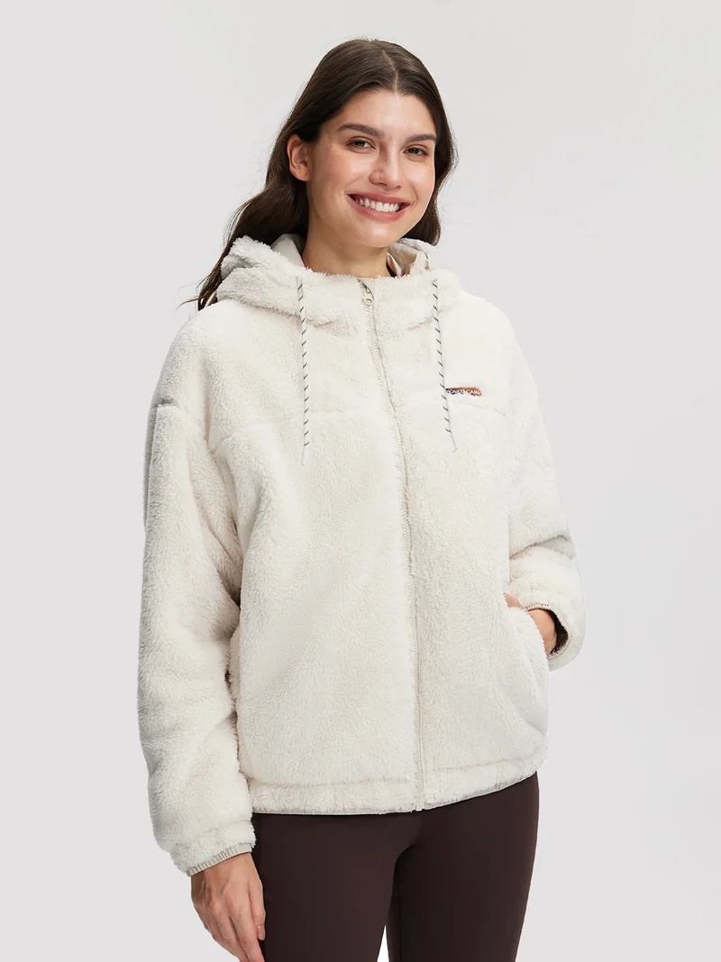 Women's Fuzzy Hooded Full-Zip Fleece Jacket