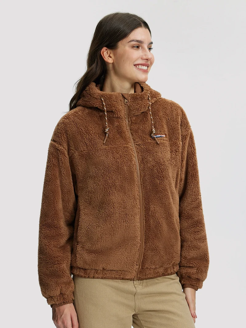 Women's Fuzzy Hooded Full-Zip Fleece Jacket