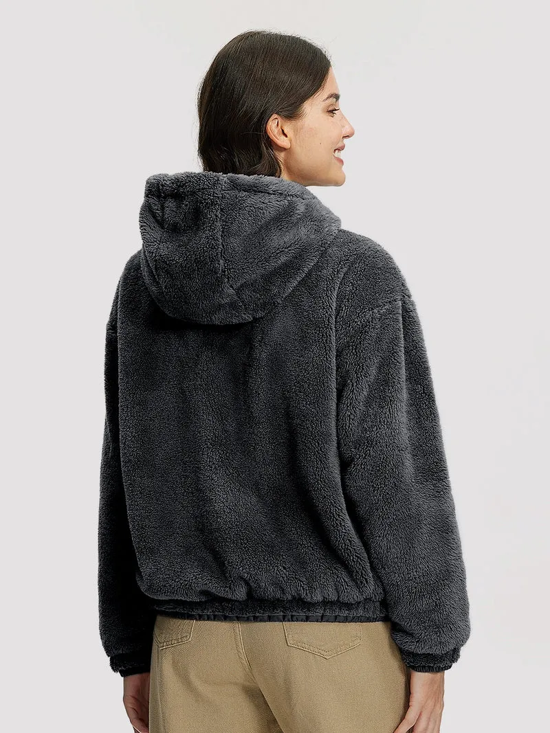 Women's Fuzzy Hooded Full-Zip Fleece Jacket