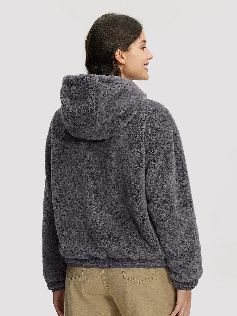 Women's Fuzzy Hooded Full-Zip Fleece Jacket