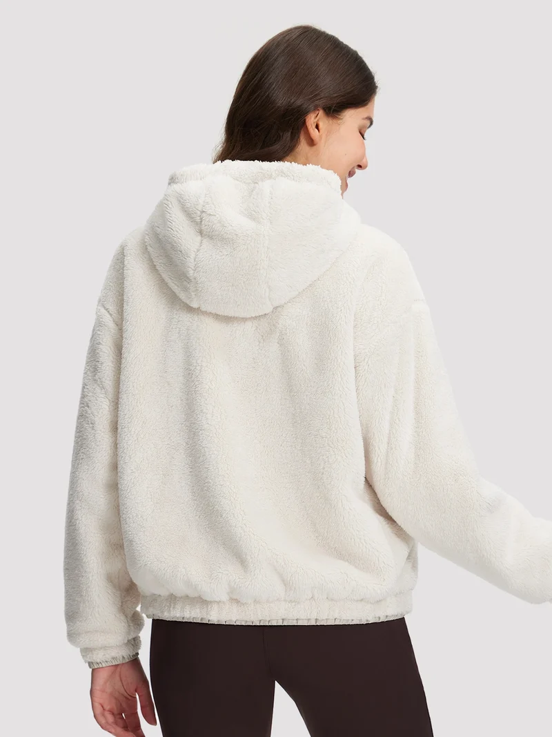 Women's Fuzzy Hooded Full-Zip Fleece Jacket