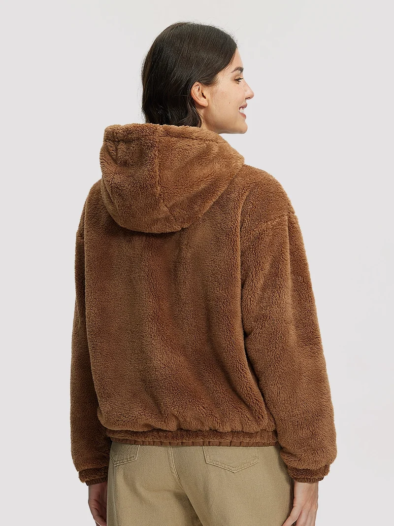 Women's Fuzzy Hooded Full-Zip Fleece Jacket