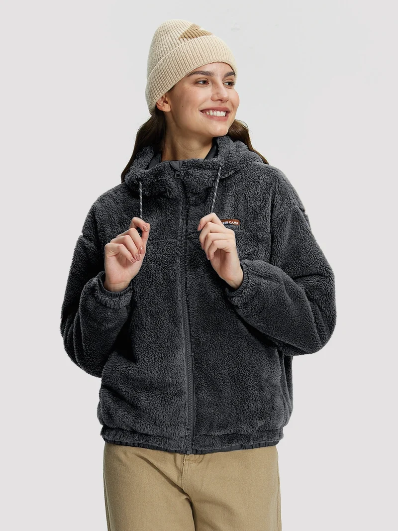 Women's Fuzzy Hooded Full-Zip Fleece Jacket