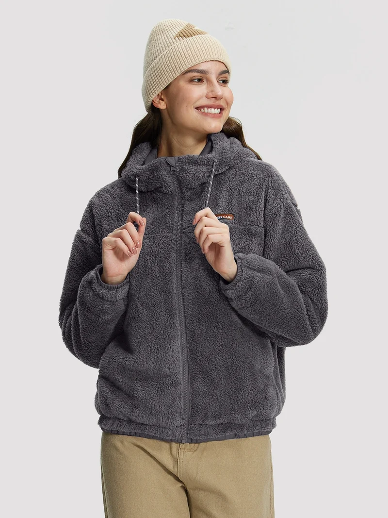 Women's Fuzzy Hooded Full-Zip Fleece Jacket