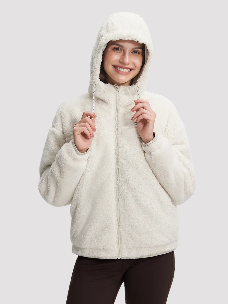 Women's Fuzzy Hooded Full-Zip Fleece Jacket