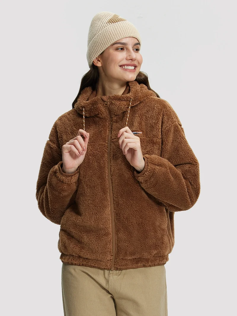 Women's Fuzzy Hooded Full-Zip Fleece Jacket