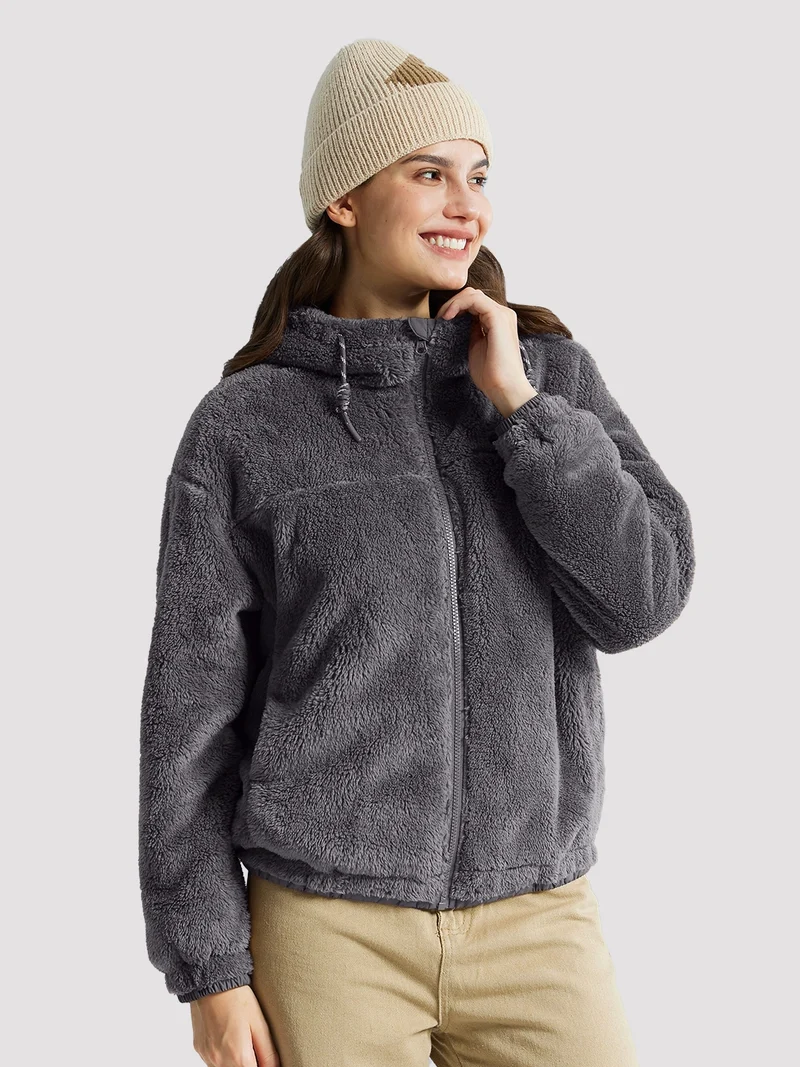 Women's Fuzzy Hooded Full-Zip Fleece Jacket