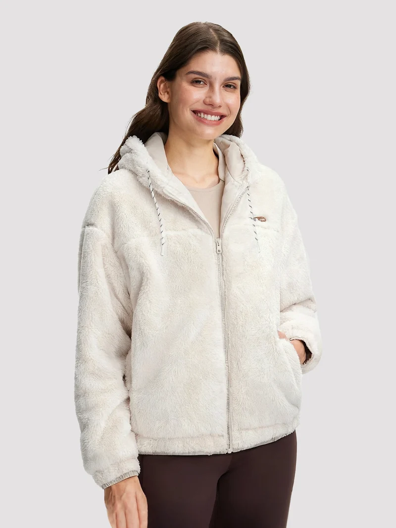 Women's Fuzzy Hooded Full-Zip Fleece Jacket