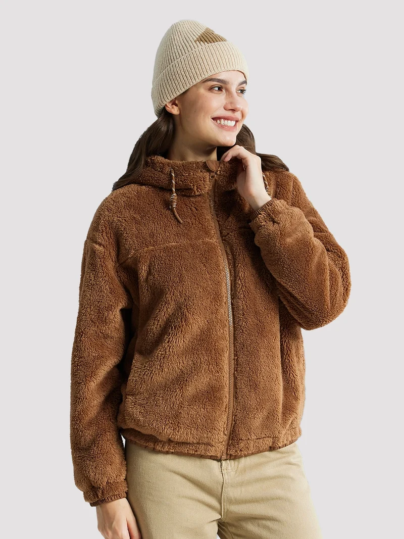 Women's Fuzzy Hooded Full-Zip Fleece Jacket