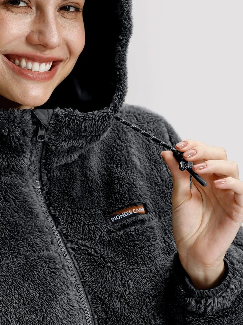 Women's Fuzzy Hooded Full-Zip Fleece Jacket