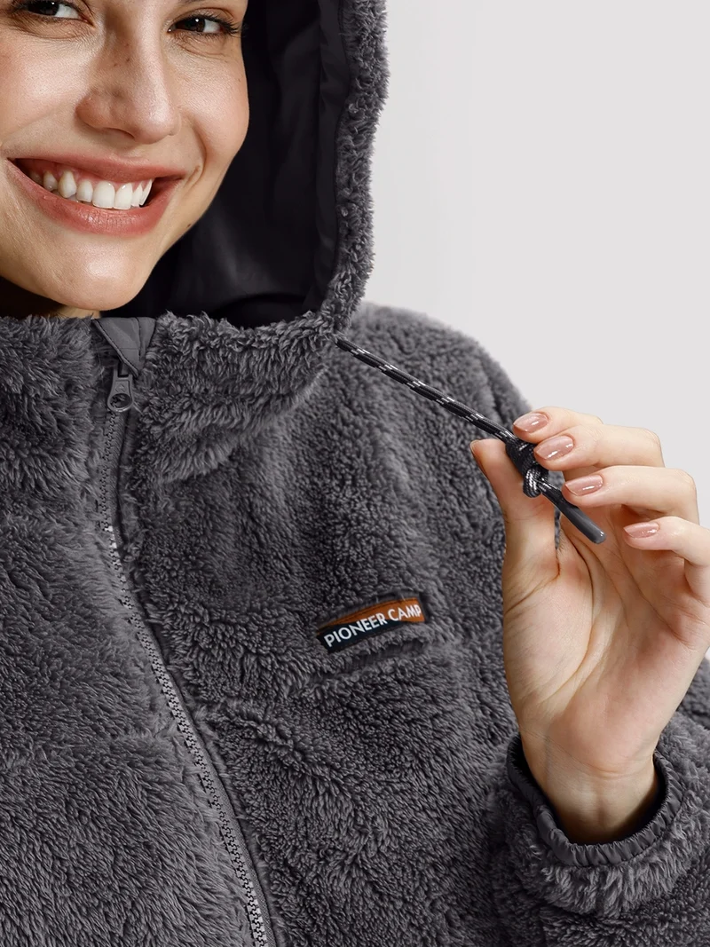 Women's Fuzzy Hooded Full-Zip Fleece Jacket