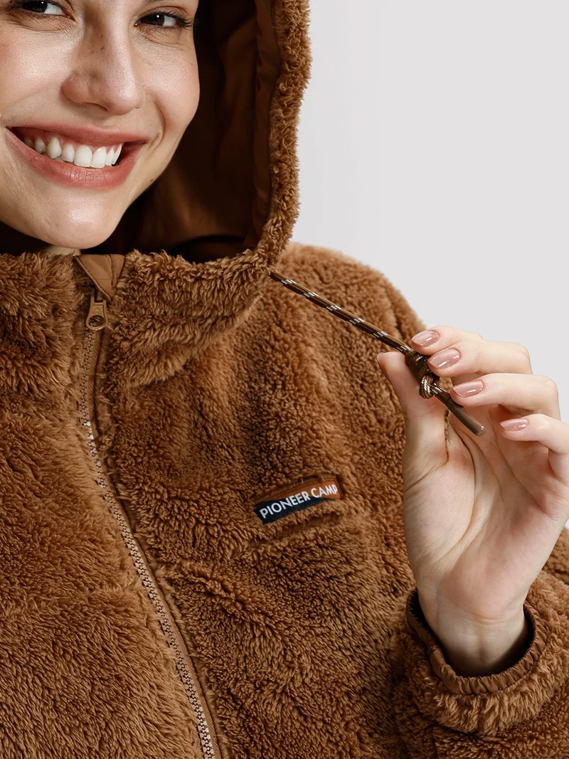 Women's Fuzzy Hooded Full-Zip Fleece Jacket