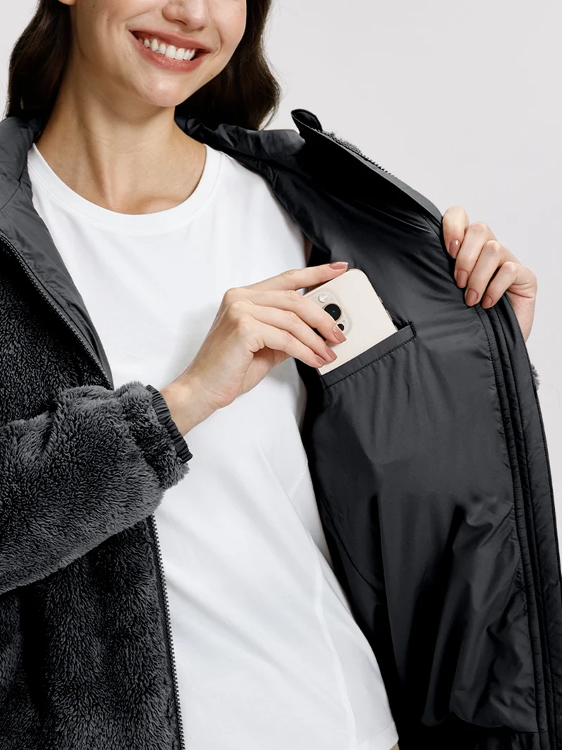 Women's Fuzzy Hooded Full-Zip Fleece Jacket