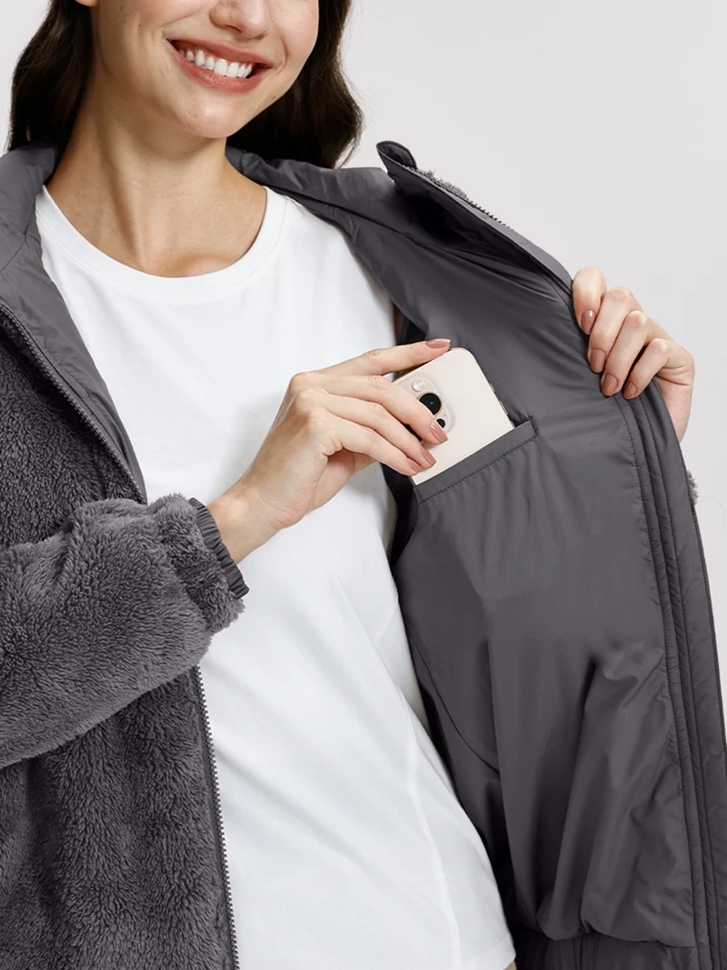 Women's Fuzzy Hooded Full-Zip Fleece Jacket