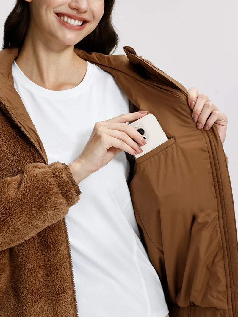 Women's Fuzzy Hooded Full-Zip Fleece Jacket
