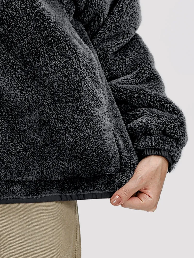 Women's Fuzzy Hooded Full-Zip Fleece Jacket