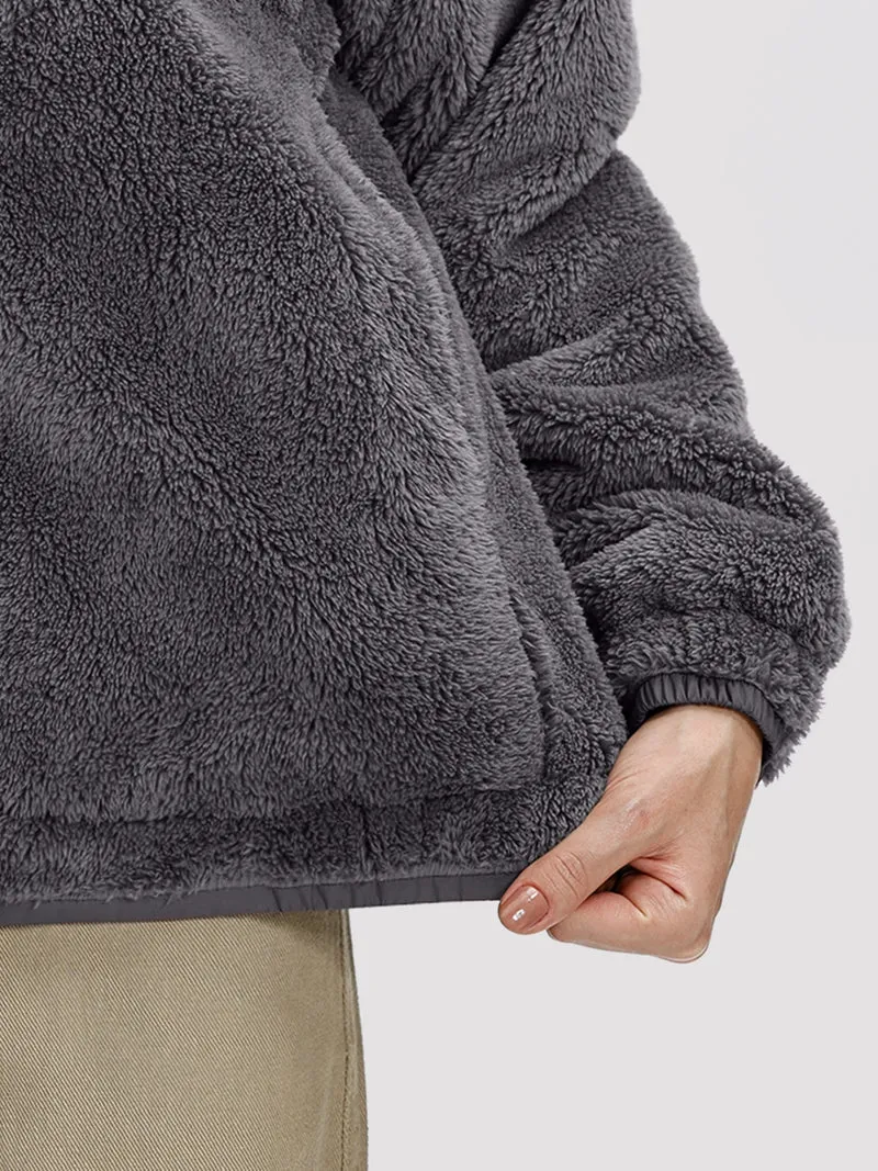 Women's Fuzzy Hooded Full-Zip Fleece Jacket