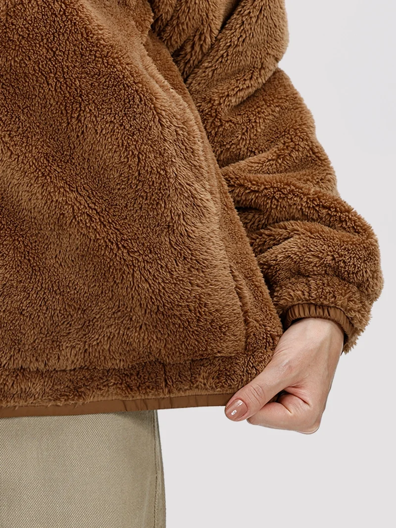 Women's Fuzzy Hooded Full-Zip Fleece Jacket