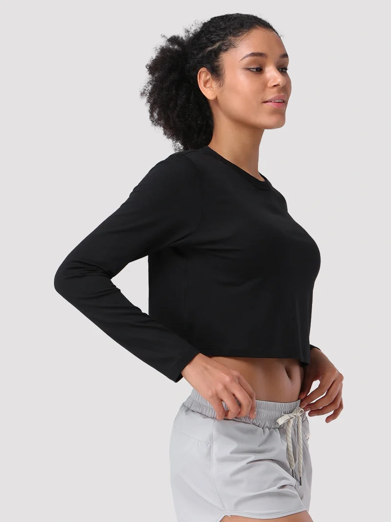 Women's Relaxed Cropped Long Sleeve Top