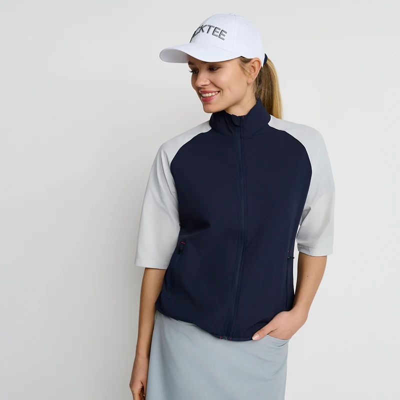 Damen-Windjacke mit kurzen Ärmeln und Stretch, Marineblau