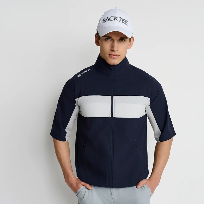 Herren-Windbreaker mit kurzen Ärmeln und Stretch, Marineblau