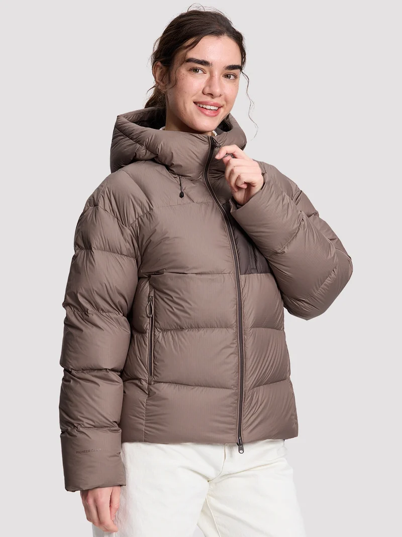 Women's Loose-Fit Cropped Color-Block Down Jacket