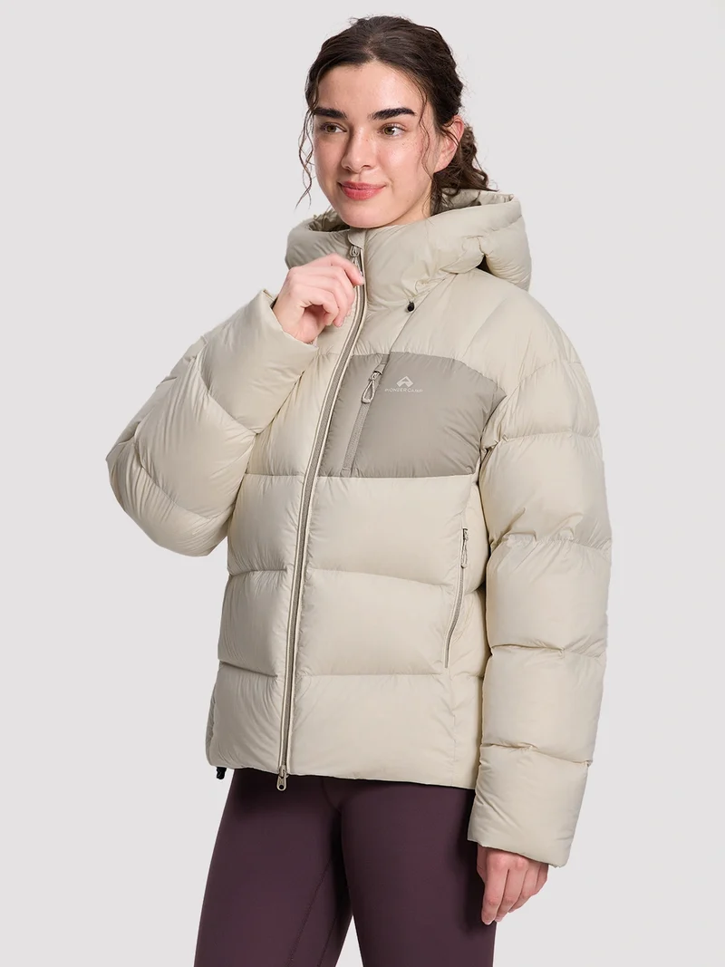 Women's Loose-Fit Cropped Color-Block Down Jacket
