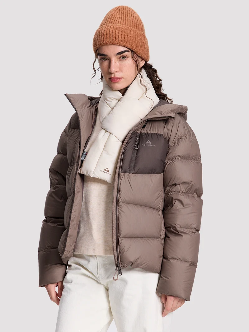 Women's Loose-Fit Cropped Color-Block Down Jacket
