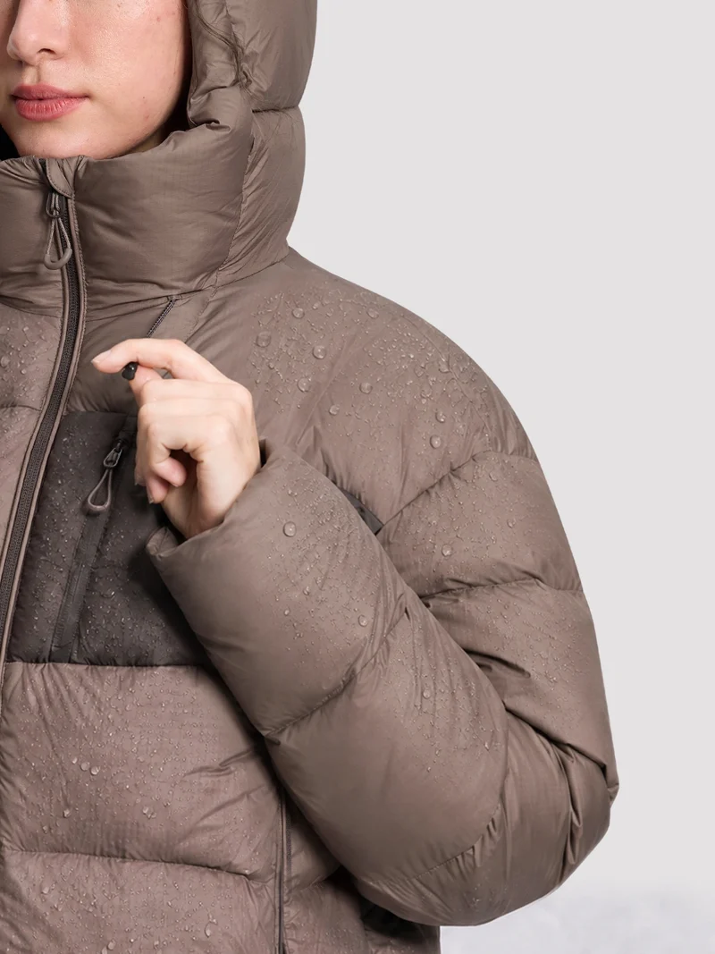 Women's Loose-Fit Cropped Color-Block Down Jacket
