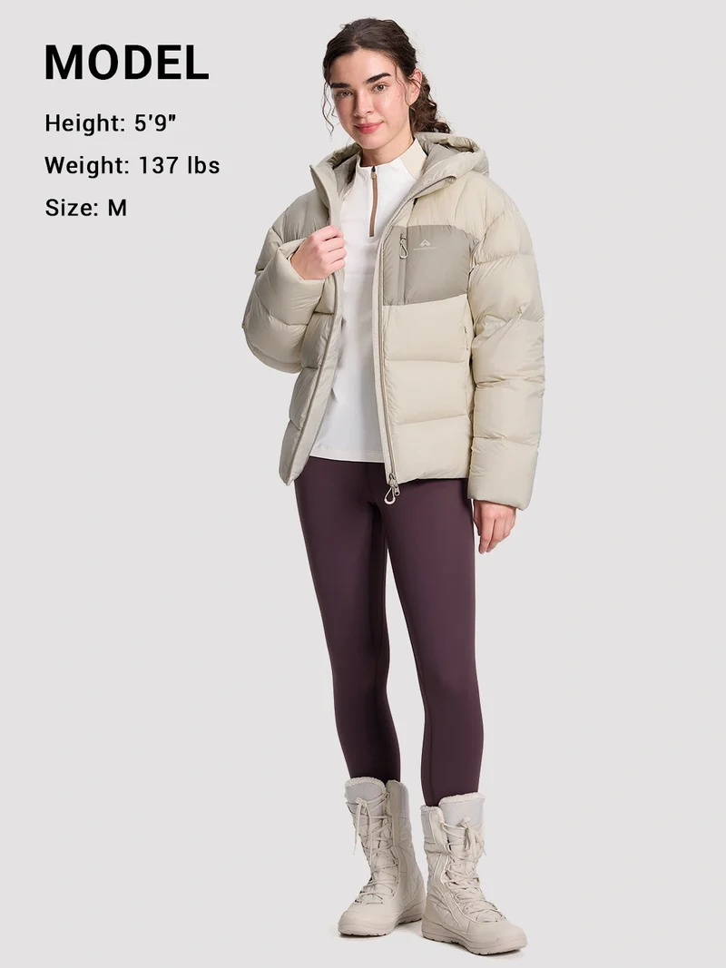 Women's Loose-Fit Cropped Color-Block Down Jacket