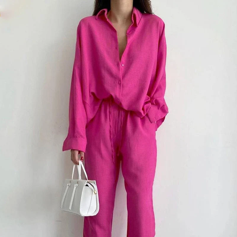 Hannah | Damen Sommer Bluse-Hosen Set aus Baumwolle