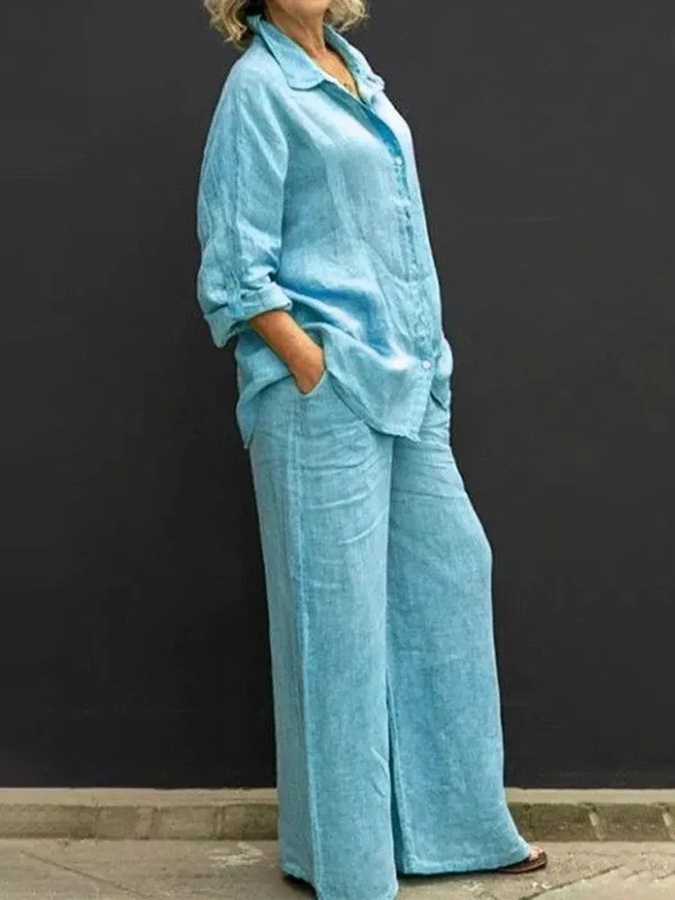 Isabella | Klassisches Damen Leinen Set mit Bluse und Hose
