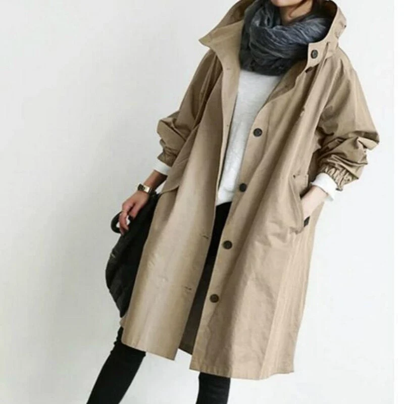 Ella | Eleganter Langer Kapuzen-Trenchcoat für Damen