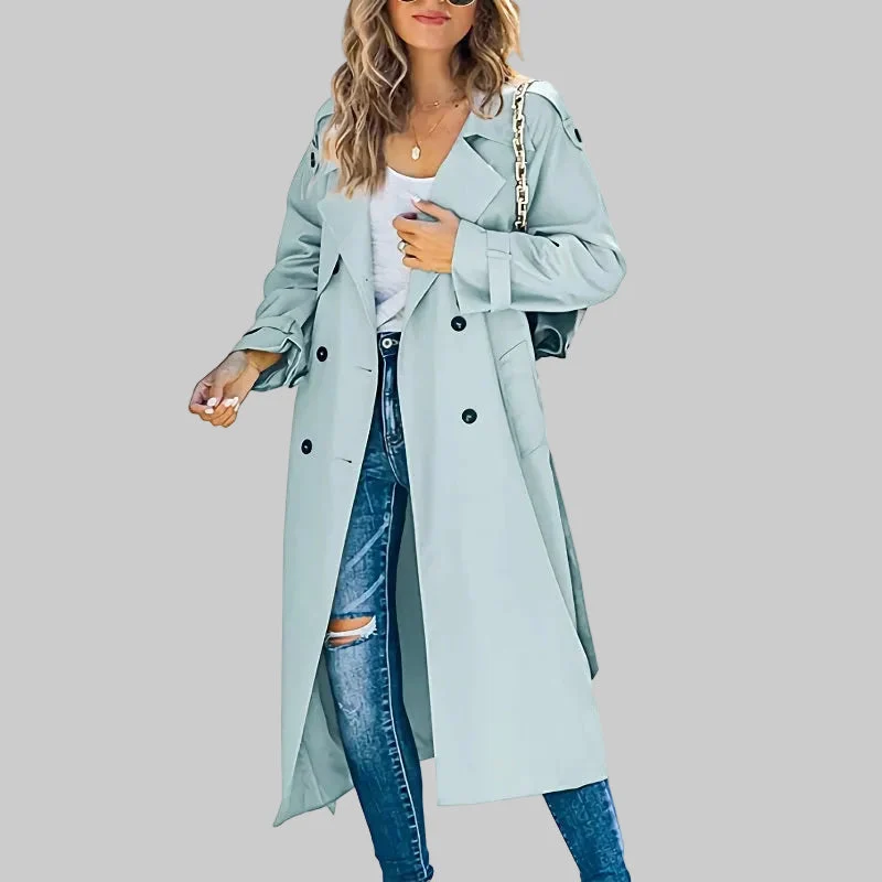 Victoria | Damen Klassischer Langer Taillierter Trenchcoat