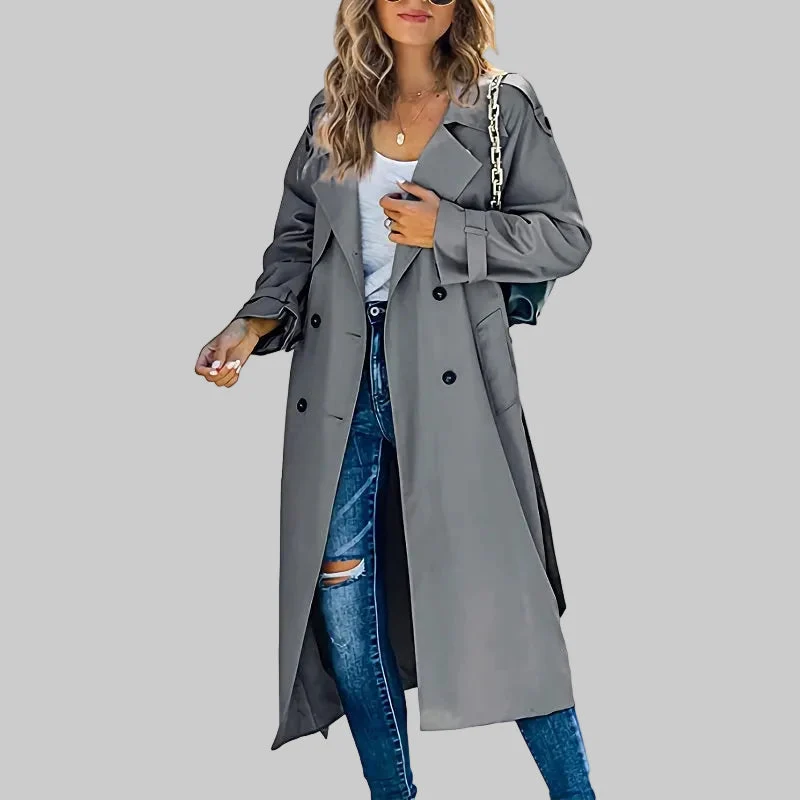 Victoria | Damen Klassischer Langer Taillierter Trenchcoat