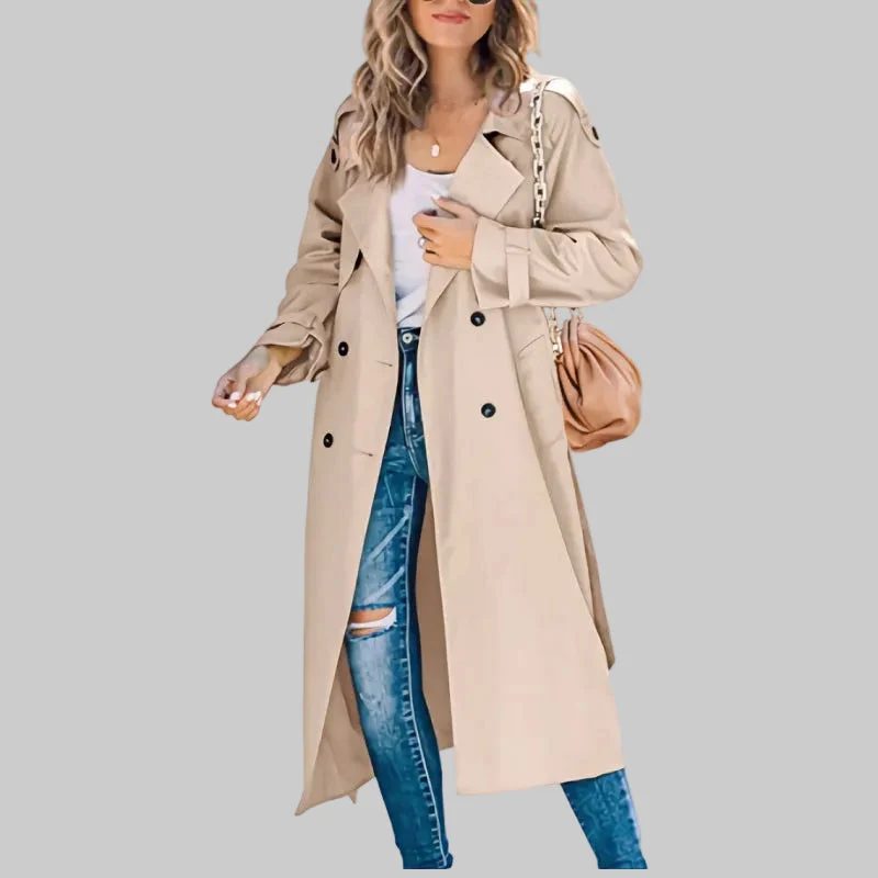 Victoria | Damen Klassischer Langer Taillierter Trenchcoat