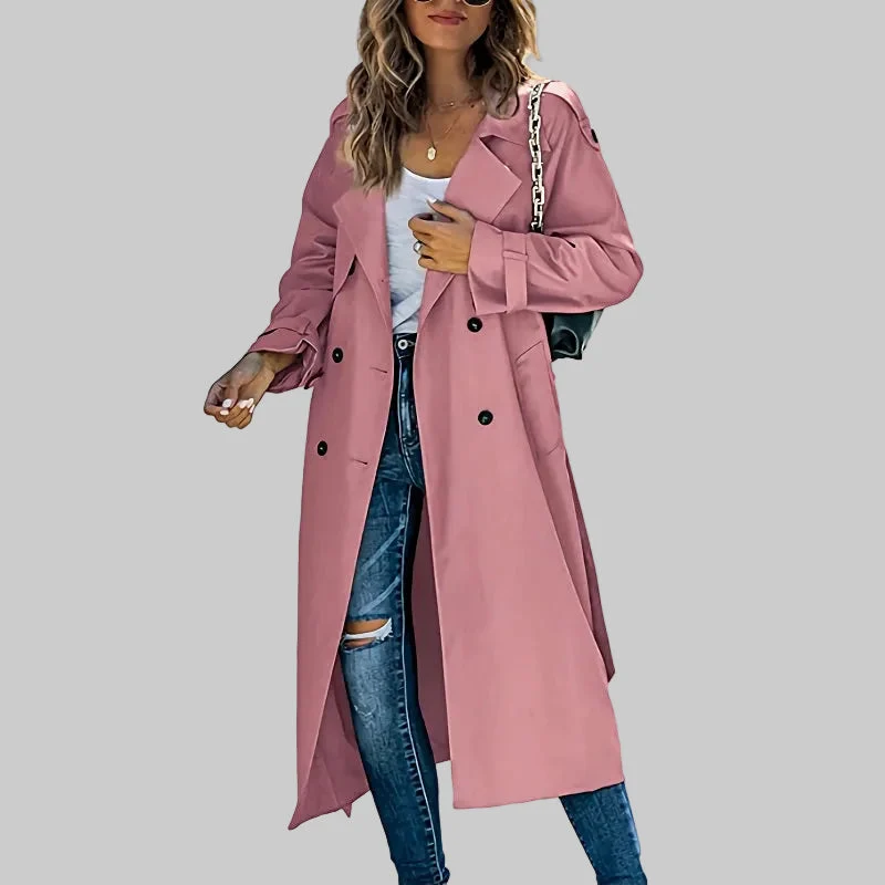 Victoria | Damen Klassischer Langer Taillierter Trenchcoat