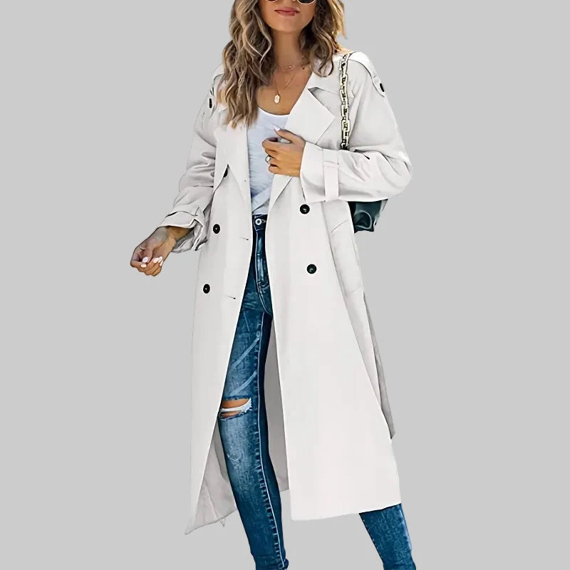 Victoria | Damen Klassischer Langer Taillierter Trenchcoat