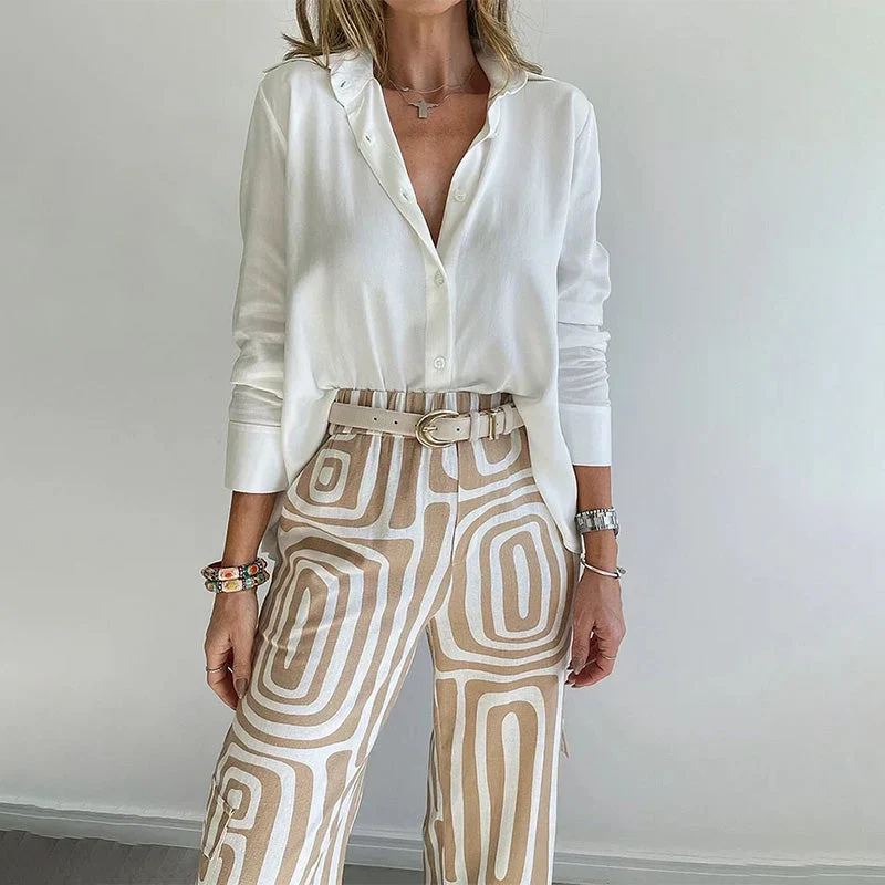 Ida | Damen Set mit Knopfbluse und weite Hose
